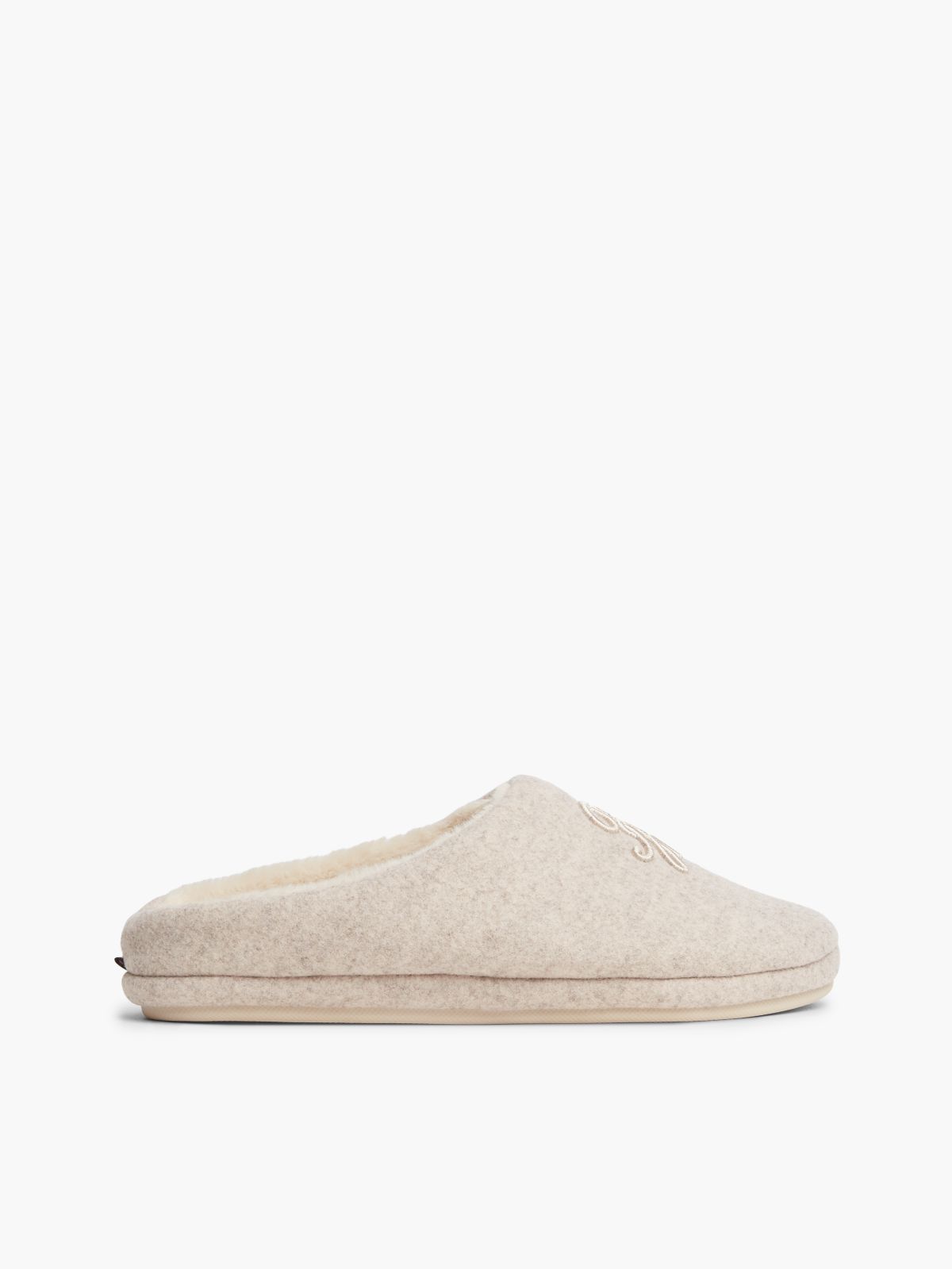 Logo Embroidery Flannel Slippers — Beige