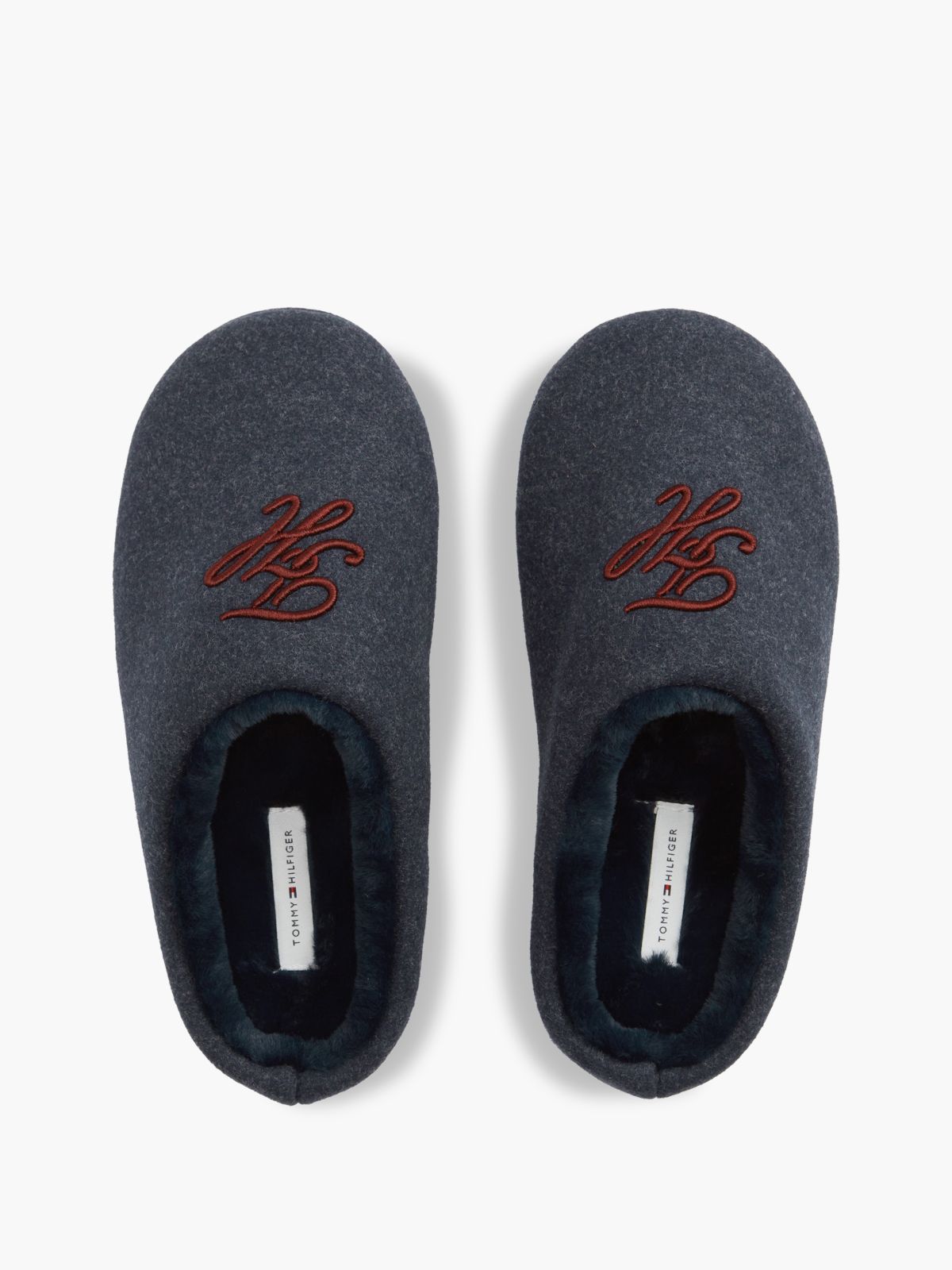 Logo Embroidery Flannel Slippers — Blue