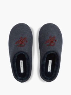 Logo Embroidery Flannel Slippers — Blue 3