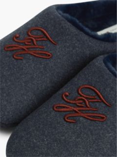 Logo Embroidery Flannel Slippers — Blue 6