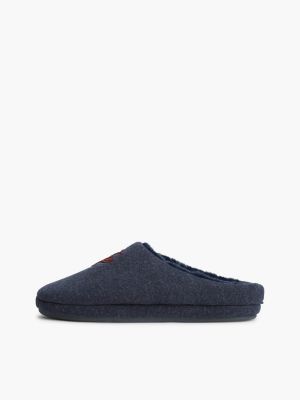 chaussons en flanelle à logo brodé bleu pour femmes tommy hilfiger