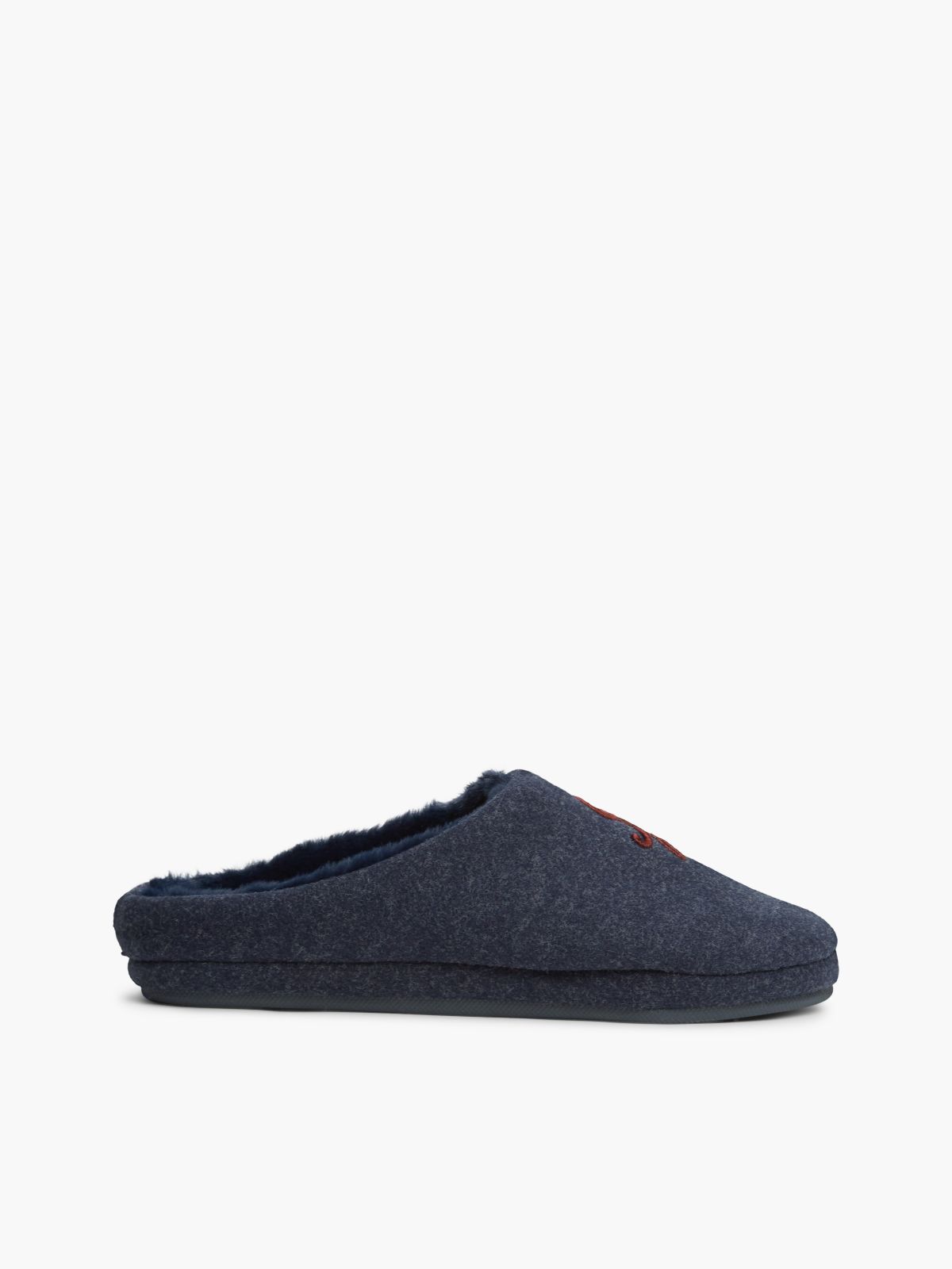 Logo Embroidery Flannel Slippers — Blue
