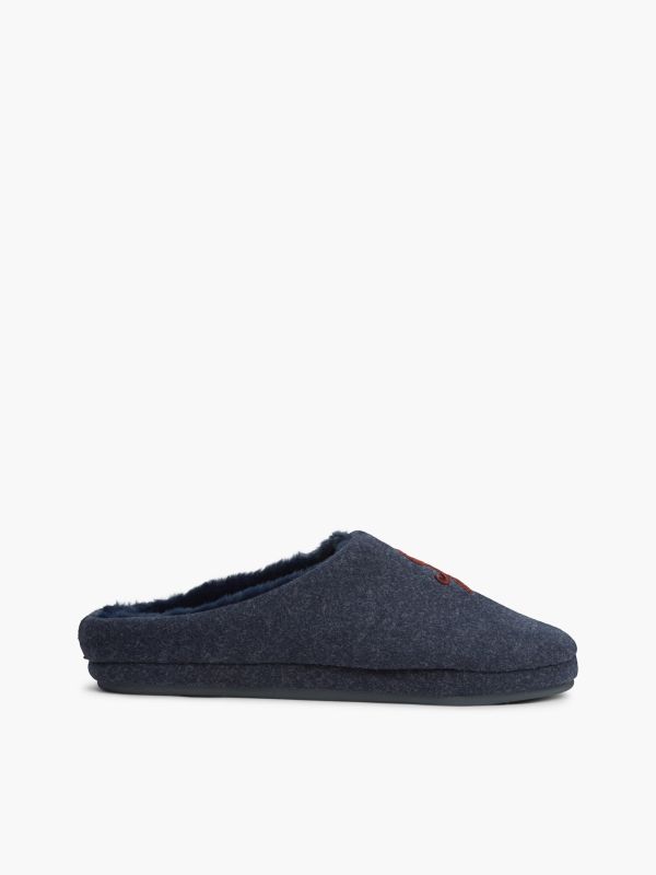 Logo Embroidery Flannel Slippers — Blue