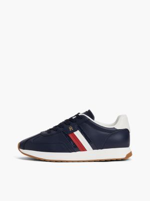 blue retro croco embossed trainers with leather for women tommy hilfiger