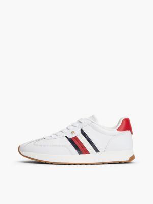 white retro croco embossed trainers with leather for women tommy hilfiger