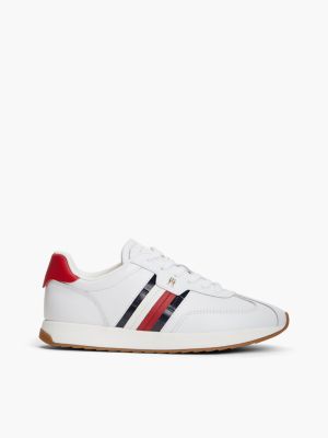 white retro croco embossed trainers with leather for women tommy hilfiger
