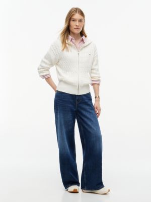 beige leder-sneaker mit gummiertem th-monogramm für damen - tommy hilfiger