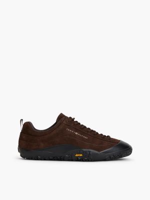 sneakers zero drop in pelle scamosciata con suola vibram brown da donne tommy hilfiger