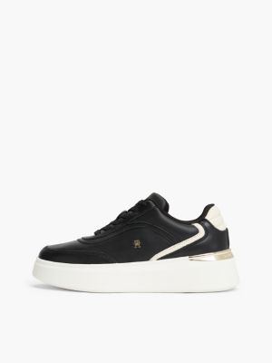 sneakers in pelle con suola alta e logo th nero da donne tommy hilfiger