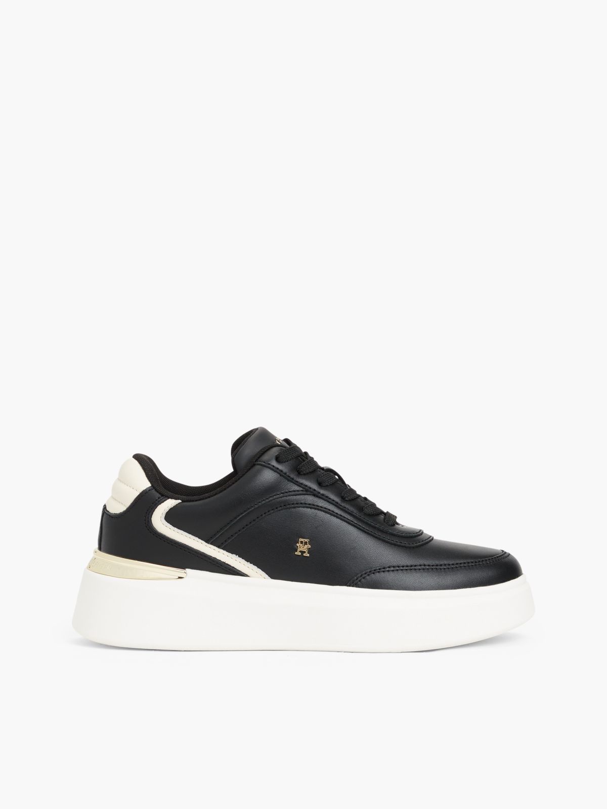 Leather TH Monogram Platform Trainers — Black