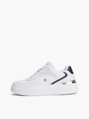 white leather th monogram platform trainers for women tommy hilfiger
