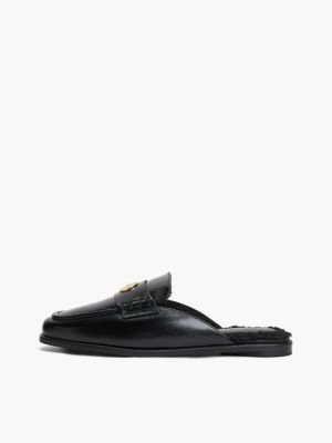 schwarz pantolette aus leder mit square toe und penny-detail für damen - tommy hilfiger