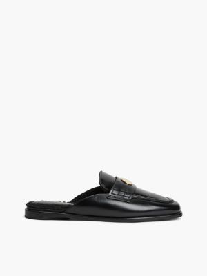 black leather square toe penny mules for women tommy hilfiger
