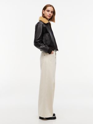 schwarz leder-loafer mit doppel-schnalle und blockabsatz für damen - tommy hilfiger