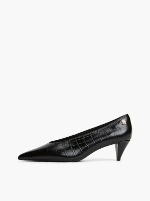 schwarz spitze leder-pumps mit kroko-prägung für damen - tommy hilfiger
