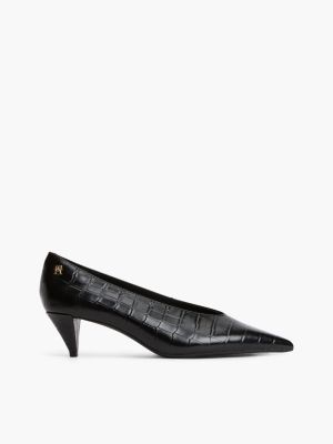 black spitze leder-pumps mit kroko-prägung für damen - tommy hilfiger