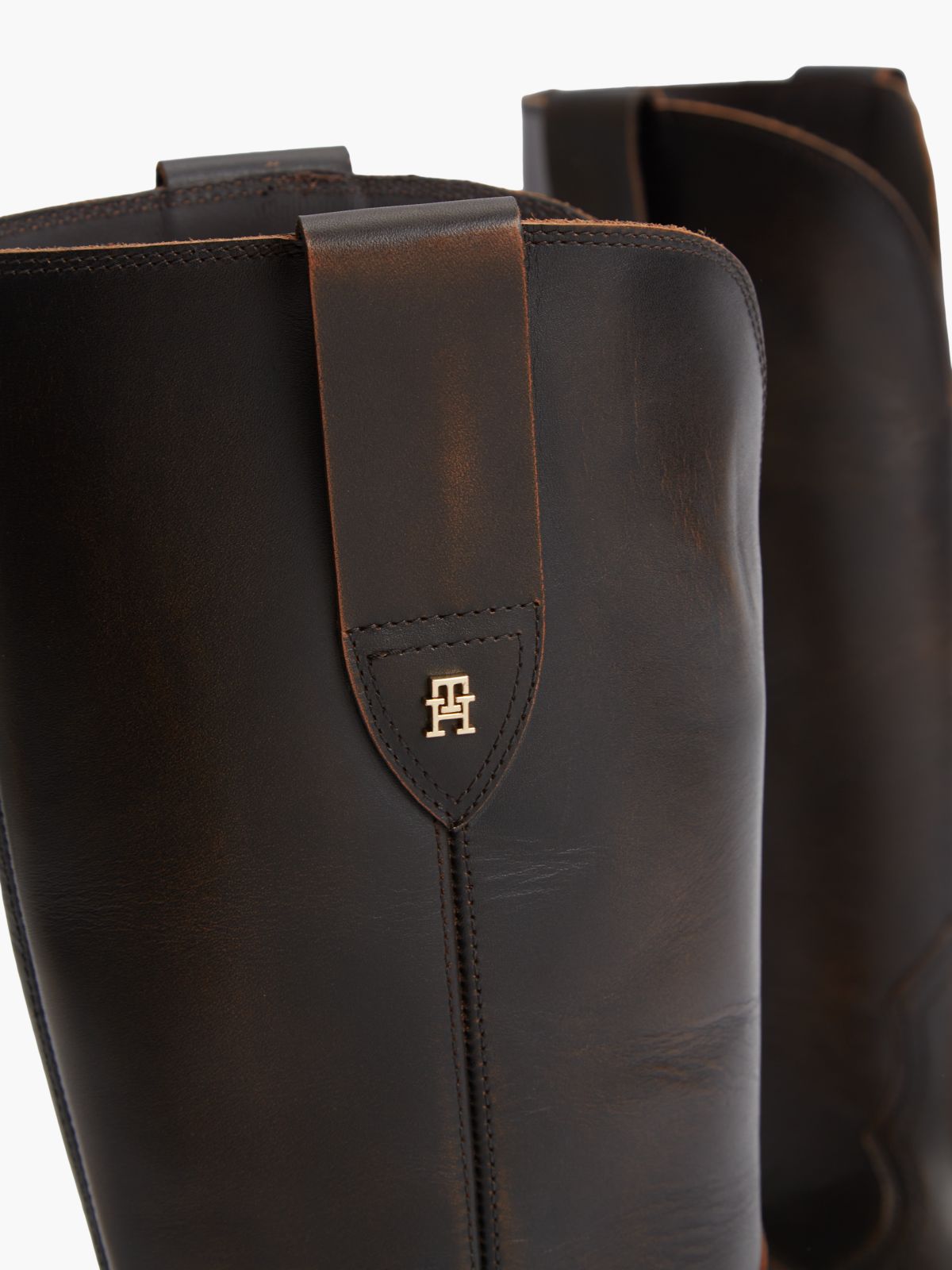 TH Monogram Leather Cowboy Boots — Brown