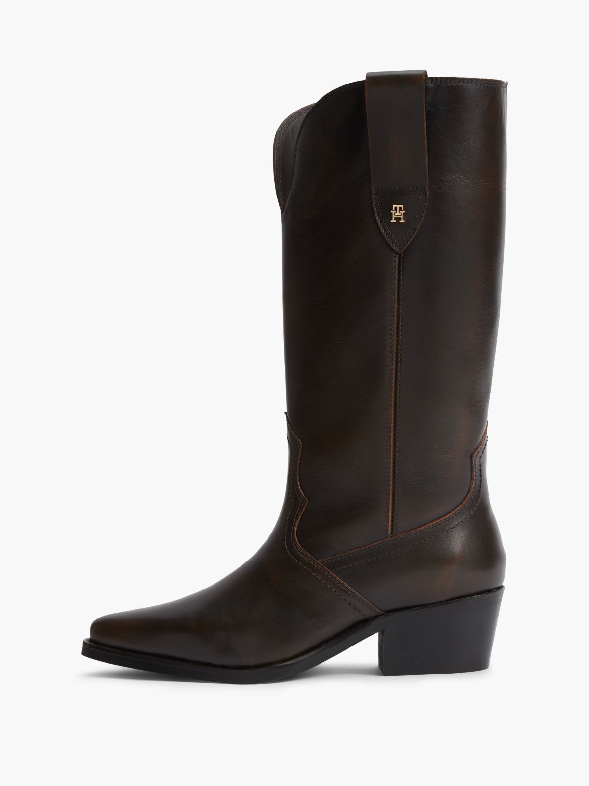 TH Monogram Leather Cowboy Boots — Brown
