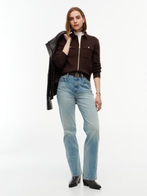 botas vaqueras de piel con monograma th marrón de mujeres tommy hilfiger