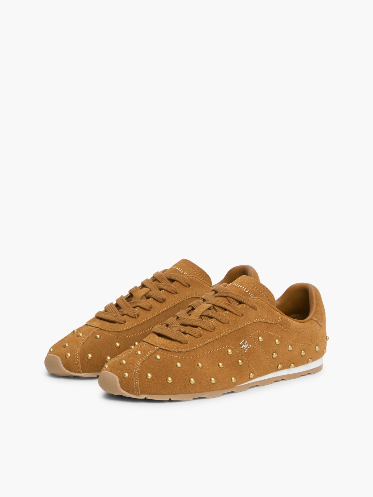 Suede Studded Low Profile Trainers — Brown