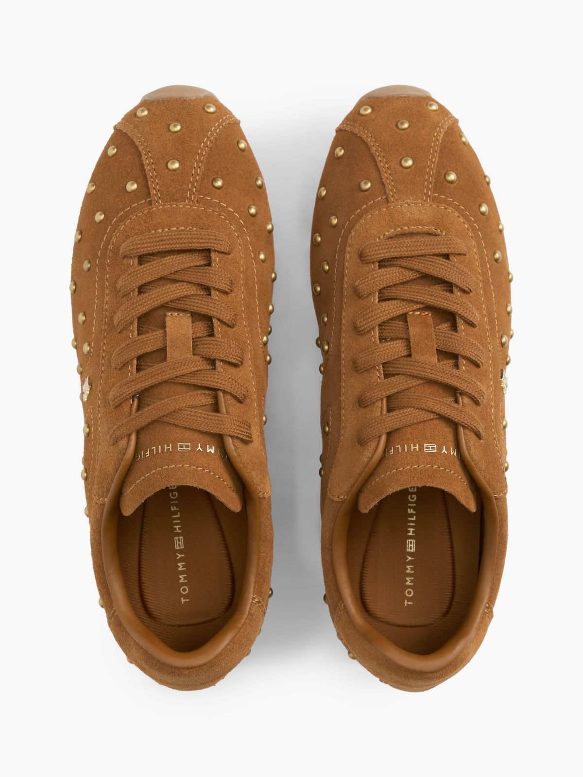 Suede Studded Low Profile Trainers — Brown