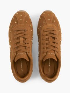 Suede Studded Low Profile Trainers — Brown 3