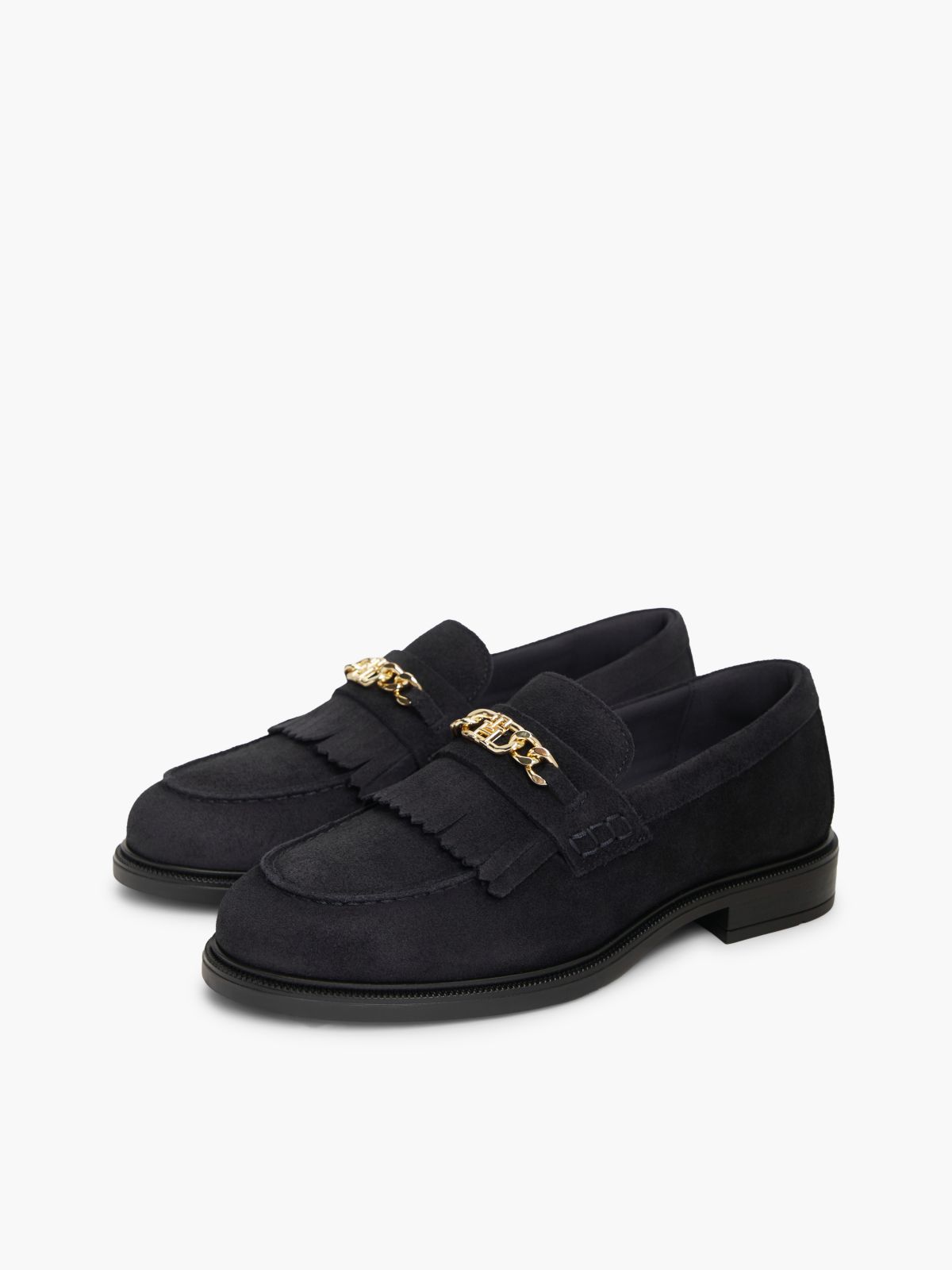 Suede Fringe Horsebit Loafers — Blue