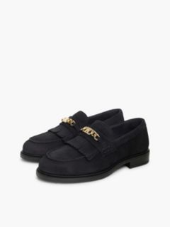Suede Fringe Horsebit Loafers — Blue 2