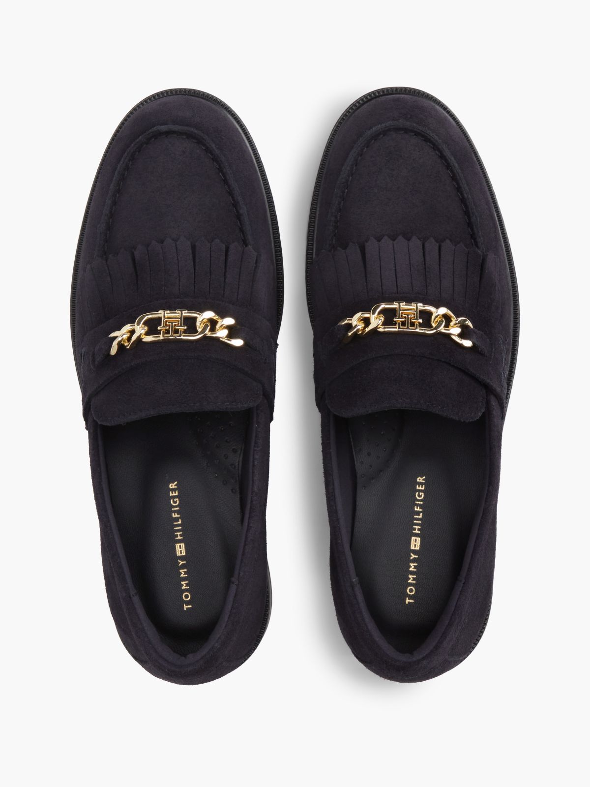 Suede Fringe Horsebit Loafers — Blue