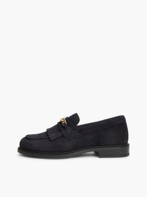 blue suede fringe horsebit loafers for women tommy hilfiger