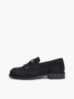 Suede Fringe Horsebit Loafers — Blue 7