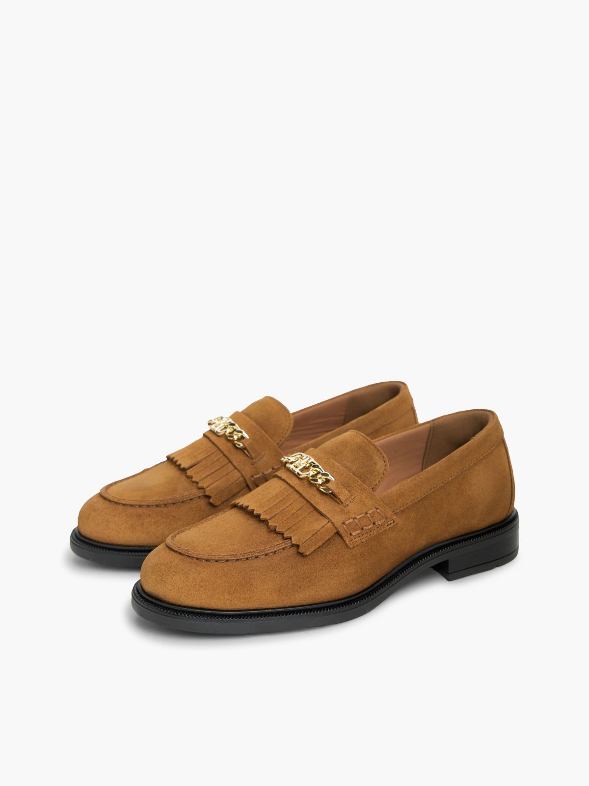 Suede Fringe Horsebit Loafers — Brown