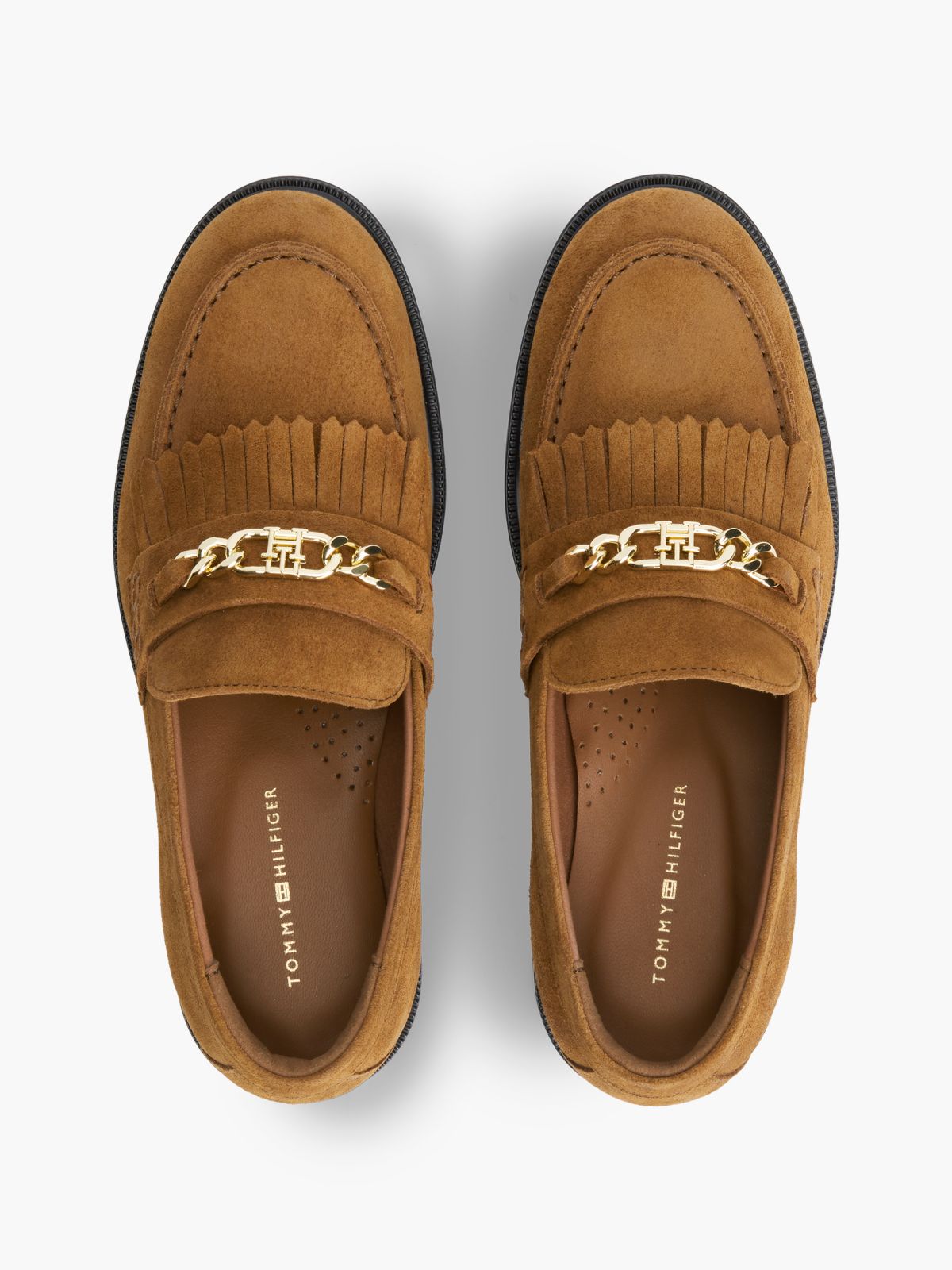 Suede Fringe Horsebit Loafers — Brown