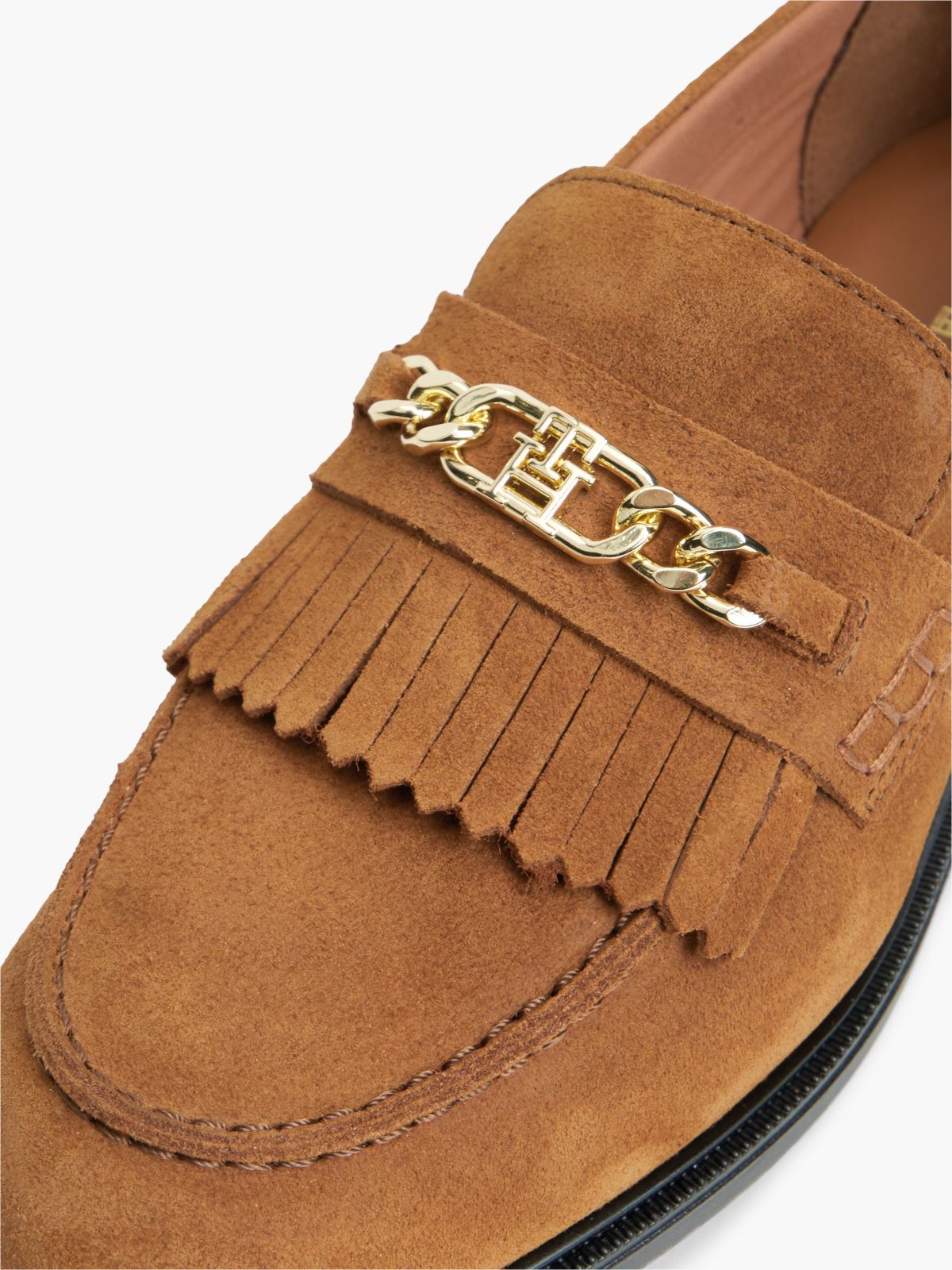Suede Fringe Horsebit Loafers — Brown