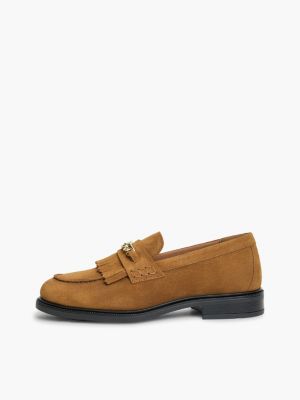 brown suede fringe horsebit loafers for women tommy hilfiger