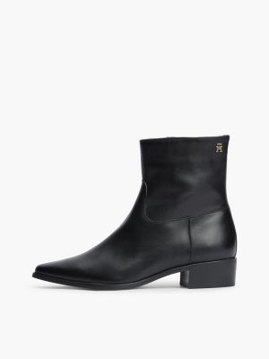bottines zippées en cuir noir pour femmes tommy hilfiger