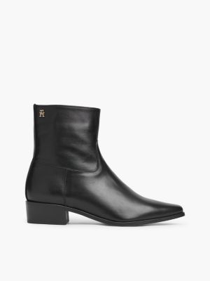 bottines zippées en cuir black pour femmes tommy hilfiger