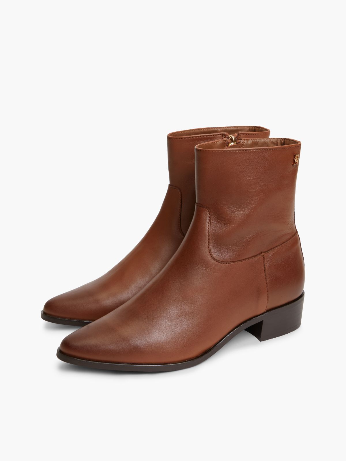 Leather Zip-Up Ankle Boots — Brown