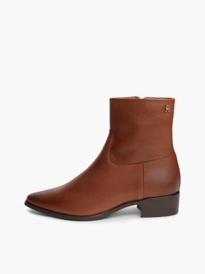 bottines zippées en cuir marron pour femmes tommy hilfiger