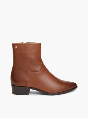 bottines zippées en cuir brown pour femmes tommy hilfiger