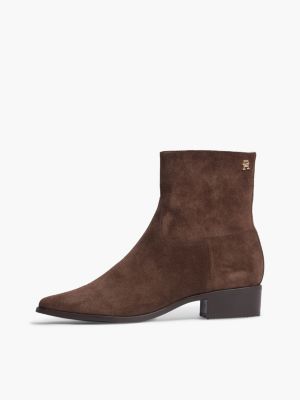 brown suede zip-up ankle boots for women tommy hilfiger