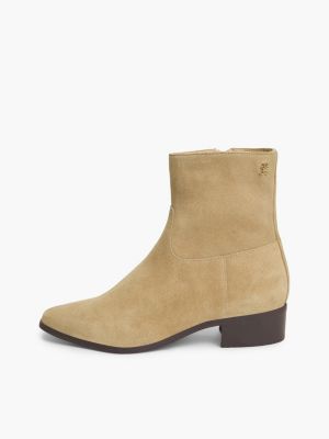 khaki suede zip-up ankle boots for women tommy hilfiger