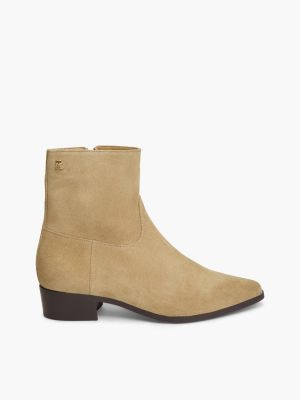 khaki zamszowe botki z zapięciem na zamek dla kobiety - tommy hilfiger