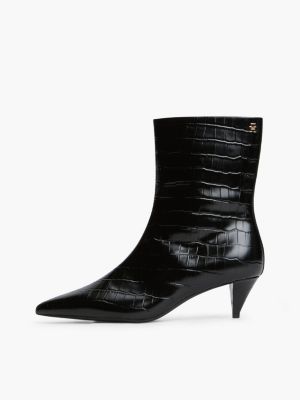 stivaletti con tacco in pelle effetto coccodrillo nero da donne tommy hilfiger