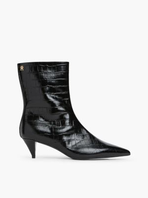 stivaletti con tacco in pelle effetto coccodrillo black da donne tommy hilfiger