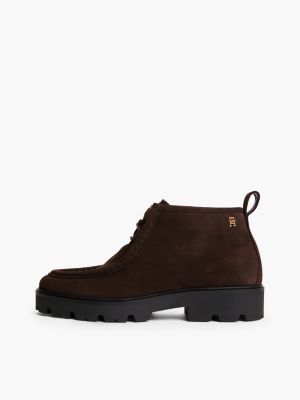 brown suede lace-up cleat chukka boots for women tommy hilfiger