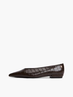 brown croco leather pointed toe ballerinas for women tommy hilfiger
