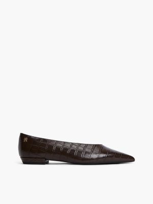 ballerine a punta in pelle effetto coccodrillo brown da donne tommy hilfiger