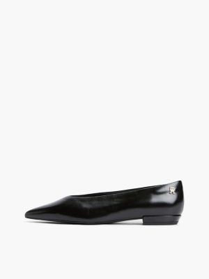 black leather pointed toe ballerinas for women tommy hilfiger