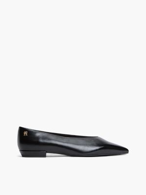 black leather pointed toe ballerinas for women tommy hilfiger